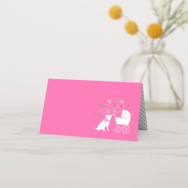 Pit Bull Dog Baby Shower Rosa Girl Girl Girl Pitbu Placeringskort (Framsida)