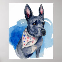Pit Bull Dog Blue Watercolor Painting