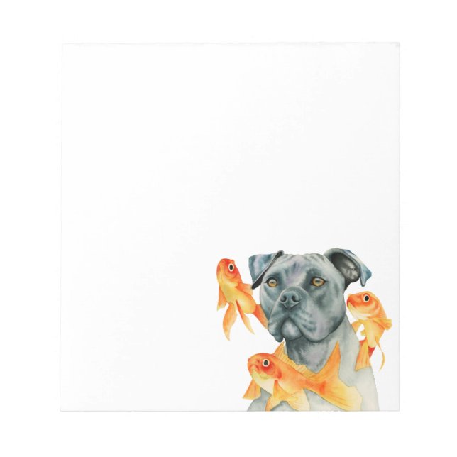 Pit Bull Dog och Goldfish Watercolor Anteckningsblock (Framsida)