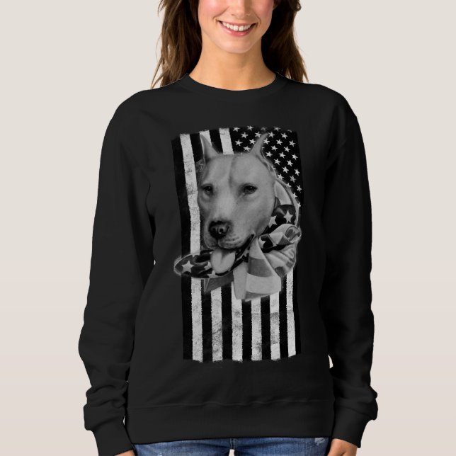 Pit Bull Dog on American US Flagga T Shirt (Framsida)