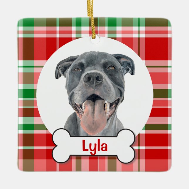 Pit bull Dog Ornament, Blue Staffy Ornament (Framsida)