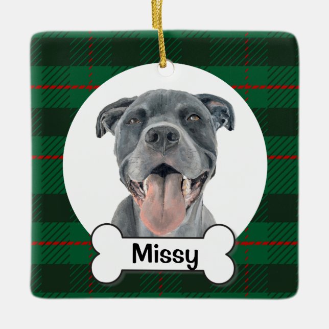 Pit bull Dog Ornament, Blue Staffy Ornament (Framsida)