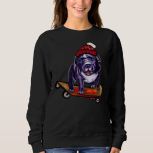 Pit Bull Dog Puppy Skateboarding in a Red Beanie H T Shirt