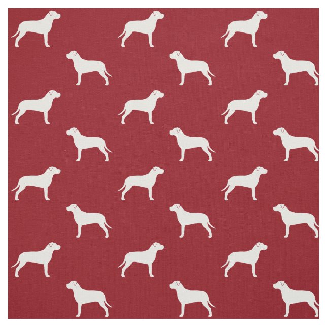 Pit Bull Dog Silhouettes Red and White Patterned Tyg (Provkarta)