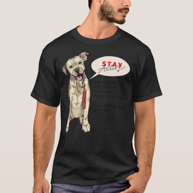 Pit Bull Dog Sits with Jumping Rope Stanna hemma T Shirt (Framsida)