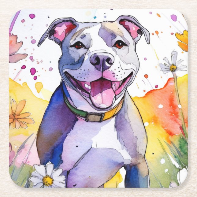 Pit Bull Dog Underlägg Papper Kvadrat (Framsidan)
