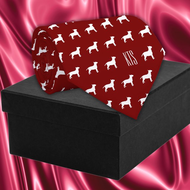Pit Bull Dogs Mönster Monogrammed Veterinarian Slips (Pit Bull Dogs Pattern Veterinarian Neck Tie in burgundy red color.)