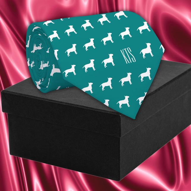 Pit Bull Dogs Mönster Monogrammed Veterinarian Slips (Pit Bull Dogs Pattern Veterinarian Neck Tie in teal color.)