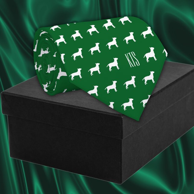 Pit Bull Dogs Mönster Monogrammed Veterinarian Slips (Pit Bull Dogs Pattern Veterinarian Neck Tie in forest green color.)
