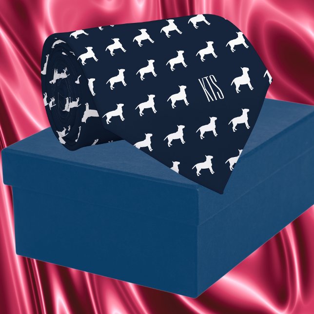 Pit Bull Dogs Mönster Monogrammed Veterinarian Slips (Pit Bull Dogs Pattern Veterinarian Neck Tie in navy blue color)