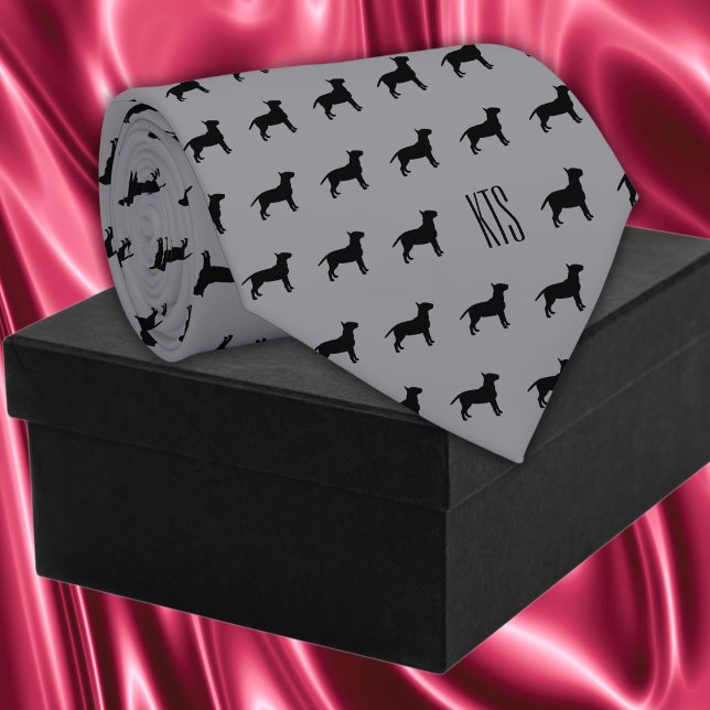 Pit Bull Dogs Mönster Monogrammed Veterinarian Slips (Pit Bull Dogs Pattern Veterinarian Neck Tie in charcoal gray)