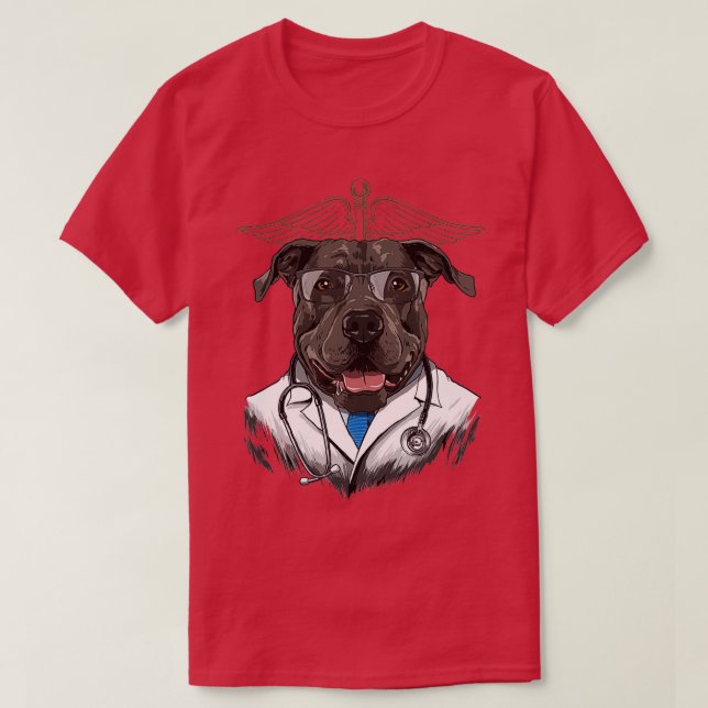 Pit Bull Dogtor Vet Veterinarian Hund Doktor T Shirt (Design framsida)