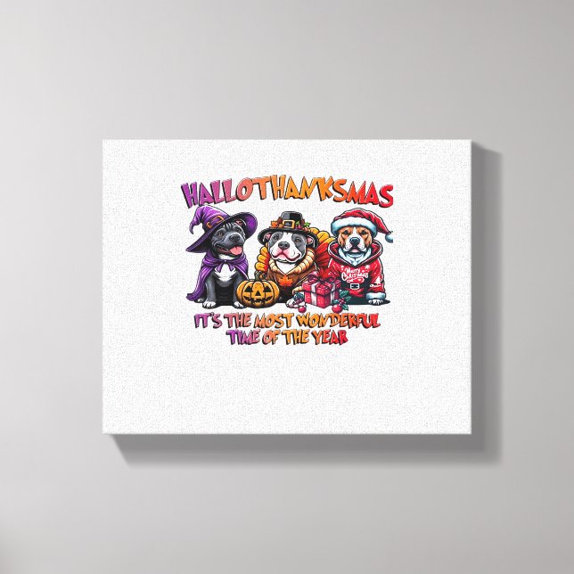 Pit Bull Halloween Thanksgiving jul Classic Canvastryck (Framsida)