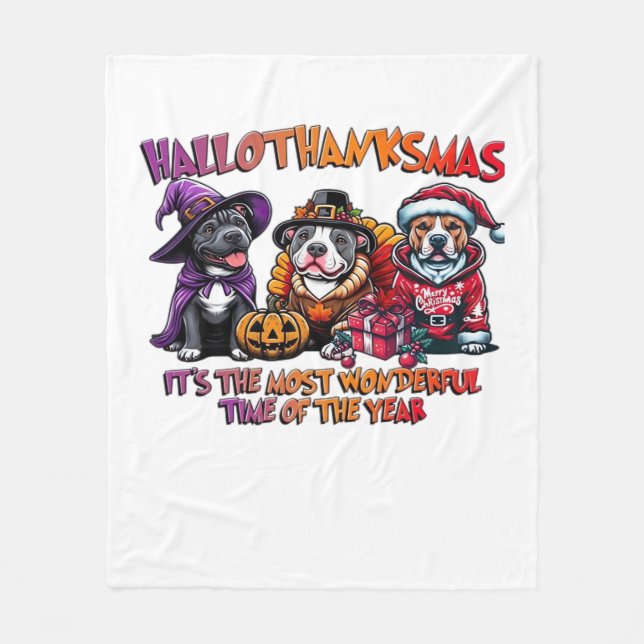 Pit Bull Halloween Thanksgiving jul Classic Fleecefilt (Framsidan)