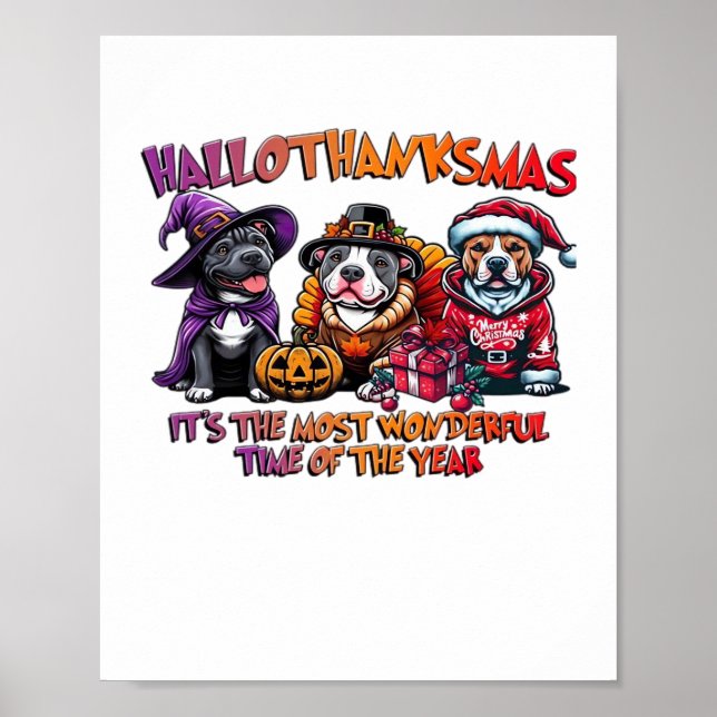 Pit Bull Halloween Thanksgiving jul Classic Poster (Framsidan)
