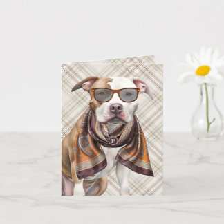 Pit Bull Hund Jordnära Nyanser Mönster Monogram Kort