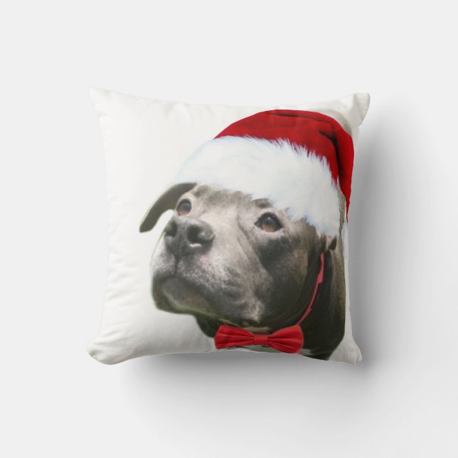 Pit bull-hunden Santa Hat-julsällskapsdjuret dekor Kudde (Framsida)