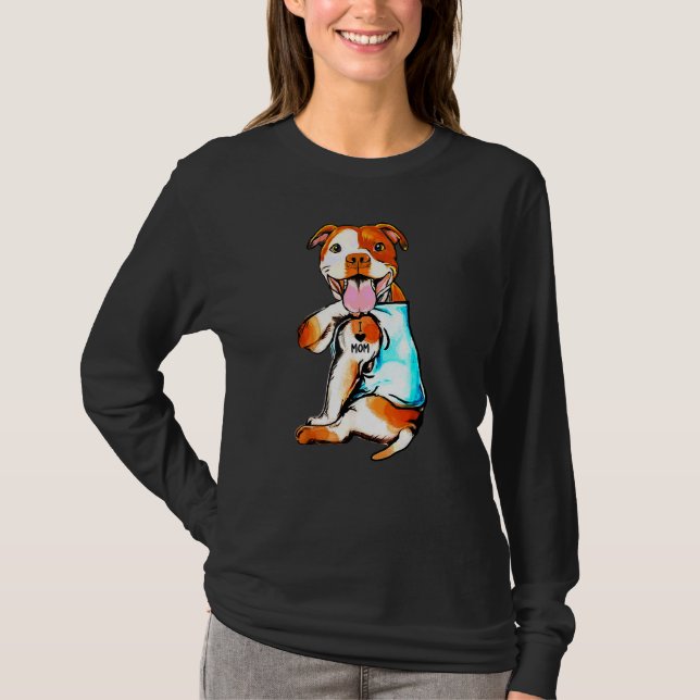 Pit Bull I Kärlek Mamma Tattoo Mors dag 1 T Shirt (Framsida)