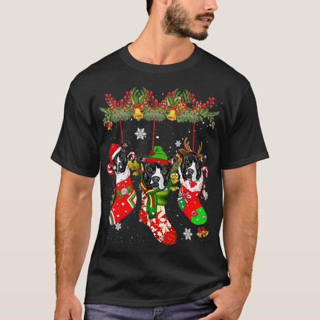 Pit Bull in Socks jul Santa Hat Julafton Light T Shirt (Framsida)