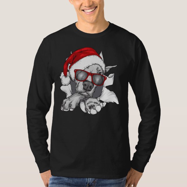 Pit Bull jul Merry Pitmas T Shirt (Framsida)