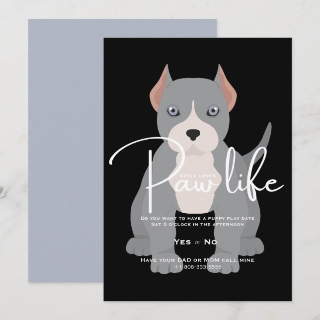 Pit bull-lekdatum tass liv inbjudan (Fram/baksida)