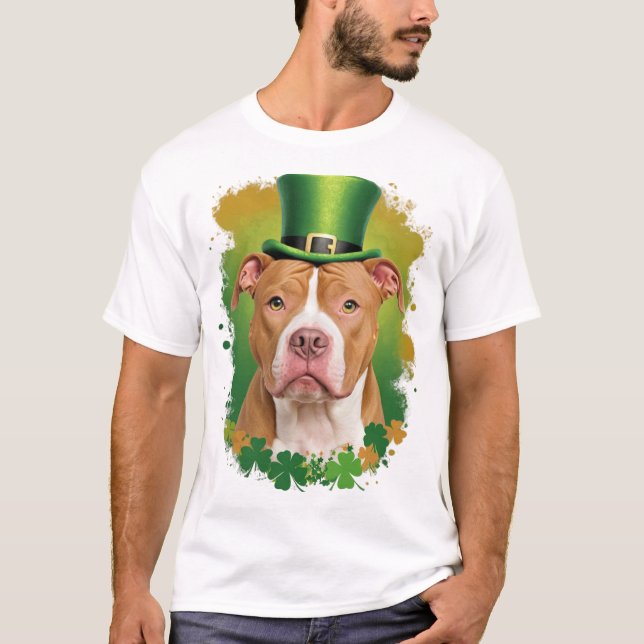Pit Bull Leprechaun St patricks day Hund Pet Owner T Shirt (Framsida)