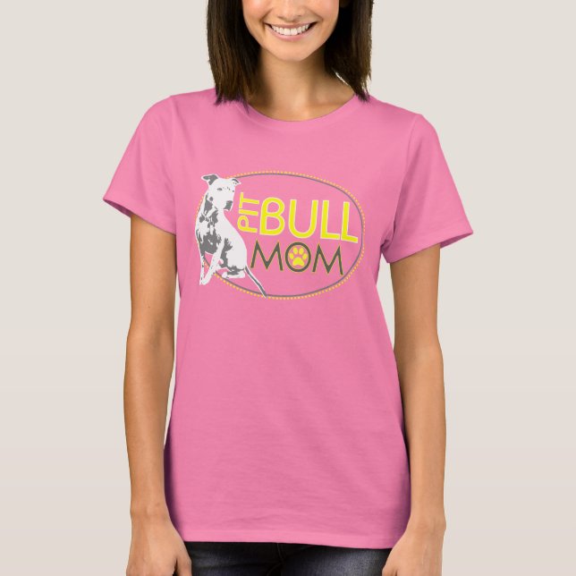 Pit Bull Mamma - Gult & Grått Tee Shirt (Framsida)