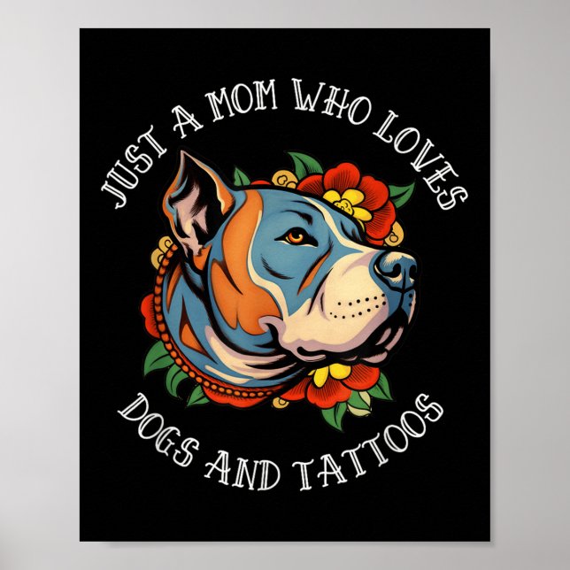 Pit Bull Mamma Kärlek Hundar och Tattoos Poster (Framsidan)