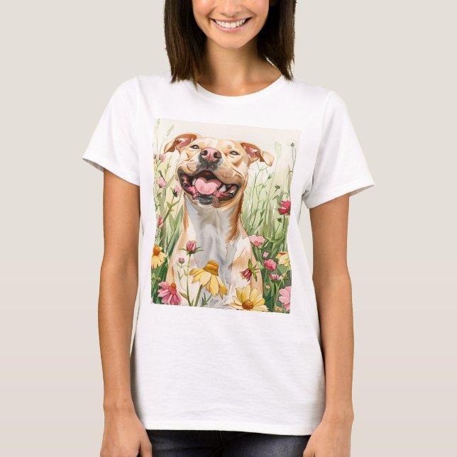 Pit Bull-Mamma T-shirt – Akvarell (Framsida)