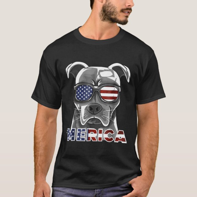 Pit Bull Patriotic American Flagga juli 4:e Pitbul T Shirt (Framsida)