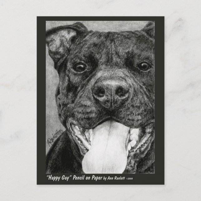 Pit Bull Postcard - Lycklig Guy Vykort (Framsida)