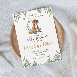 Pit bull Puppy Brown Boho Greenery Baby Shower Inbjudningar