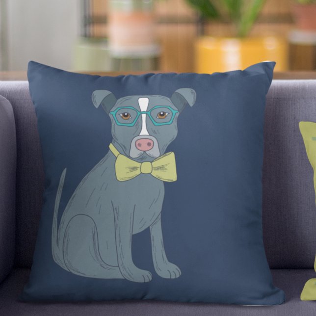 Pit Bull Puppy Hund Wearing Glass Personlig Kudde (Skapare uppladdad)