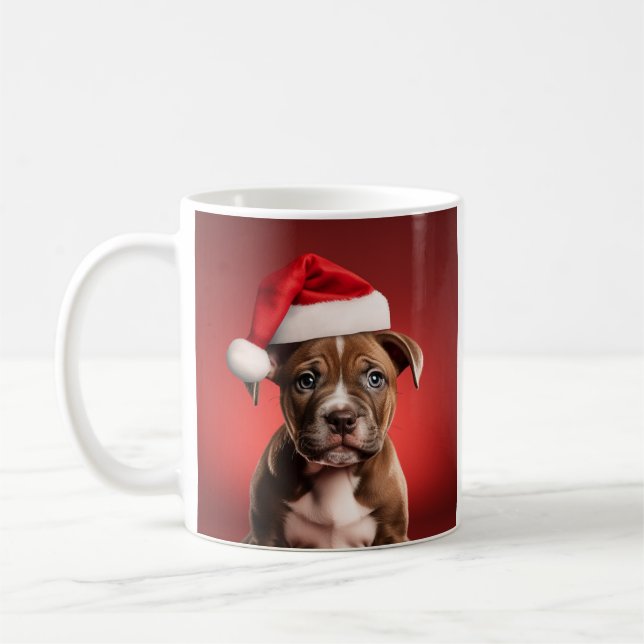 Pit Bull Puppy i Santa Hat Kaffemugg (Vänster)