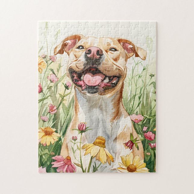 Pit Bull Pussel – Vattenfärg Hund Nöje (Vertikal)