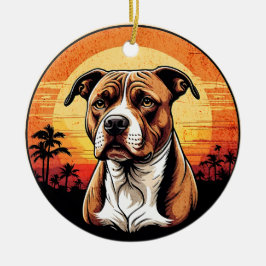 Pit Bull Retro Sunset Dog Lover Julgransprydnad Keramik