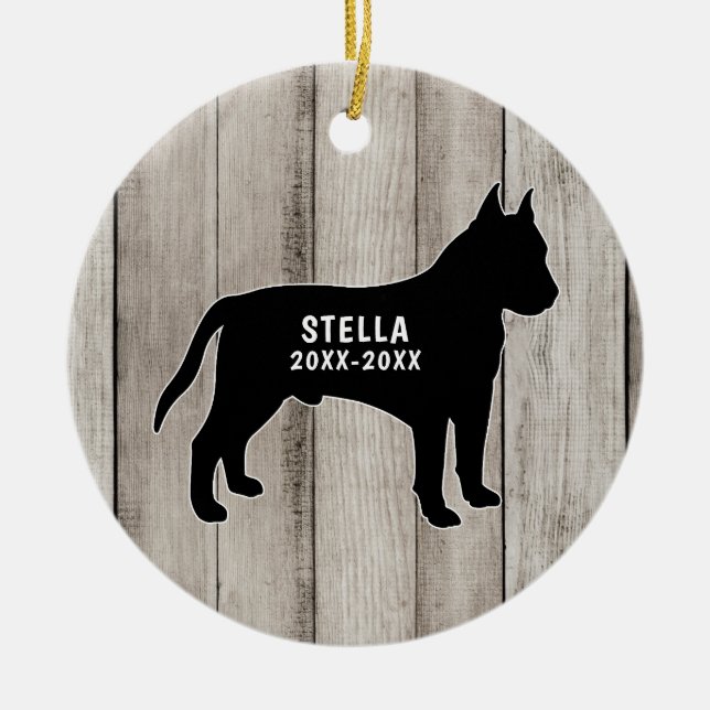 Pit Bull Rustic Wood Ceramic Ornament (Framsidan)