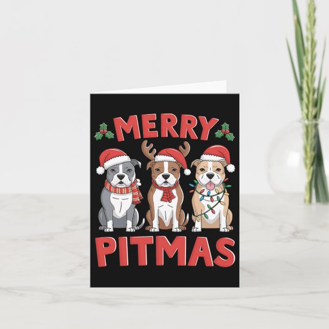 Pit Bull Santa Julgran Ljus Julafton Merry Pi Kort (Framsida)