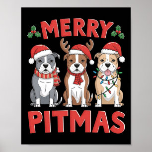 Pit Bull Santa Julgran Ljus Julafton Merry Pi Poster