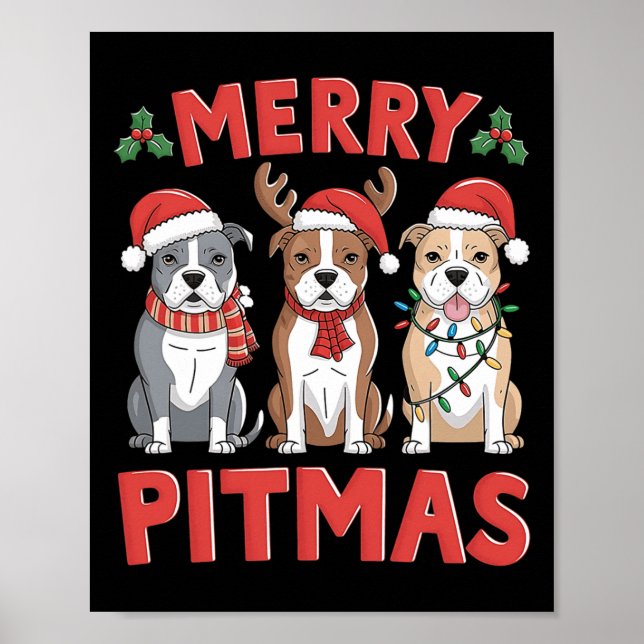 Pit Bull Santa Julgran Ljus Julafton Merry Pi Poster (Framsidan)
