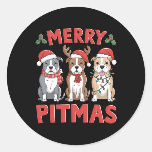 Pit Bull Santa Julgran Ljus Julafton Merry Pi Runt Klistermärke