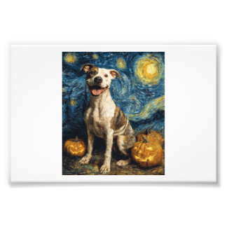 Pit Bull Söt Hund Halloween Jack O Lantern Pumpa Fototryck