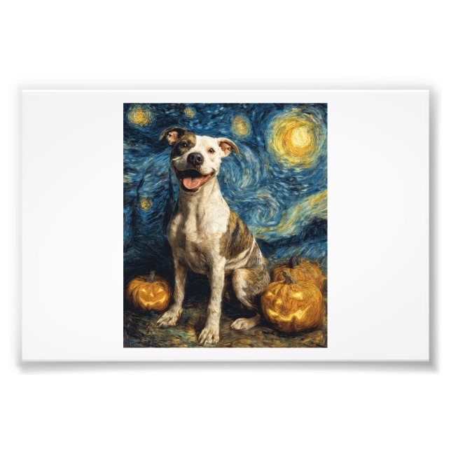 Pit Bull Söt Hund Halloween Jack O Lantern Pumpa Fototryck (Framsidan)