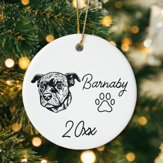 Pit Bull Terrier Hund Anpassat Namn & År Linjekons Julgransprydnad Keramik