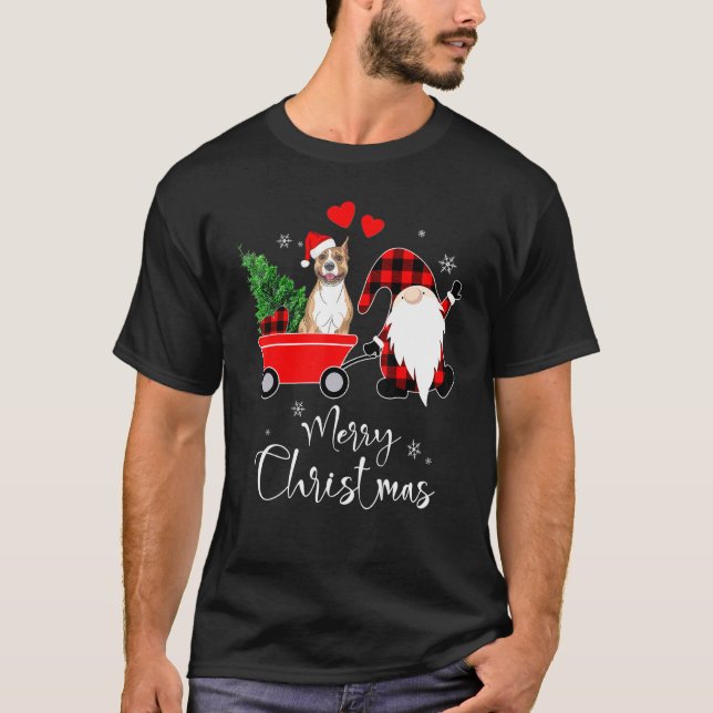 Pit-Bull Terrier Hund jul med Santa Hat Paja T Shirt (Framsida)
