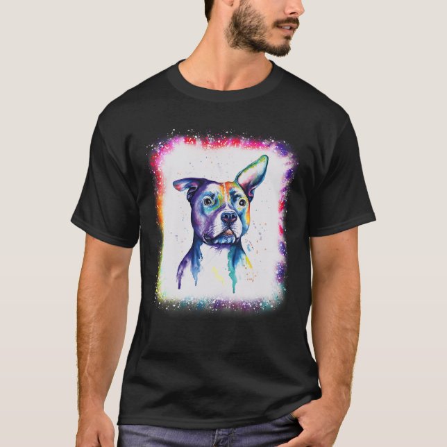 Pit-Bull Terrier Hund, Pappa Mamma Boy Tie Dye Ble T Shirt (Framsida)