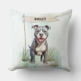 Pit Bull Terrier Watercolor Personalized Dog Kudde