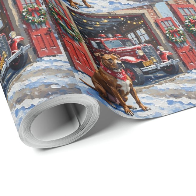 Pit Bull Typ Hund Jul Brandstation Högtid Presentpapper (Rulle Hörn)