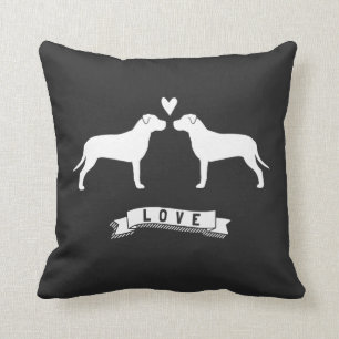 Pit Bulls Kärlek - Hund Silhouettes w/ Heart Kudde