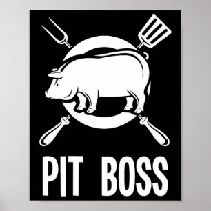 Pit Chef Shirt Bbq Funny Pitmaster Gris Grilling G Poster